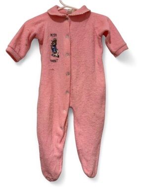 Vintage Embroidered Peter Rabbit Pink Baby One-Piece 19-26 pounds button